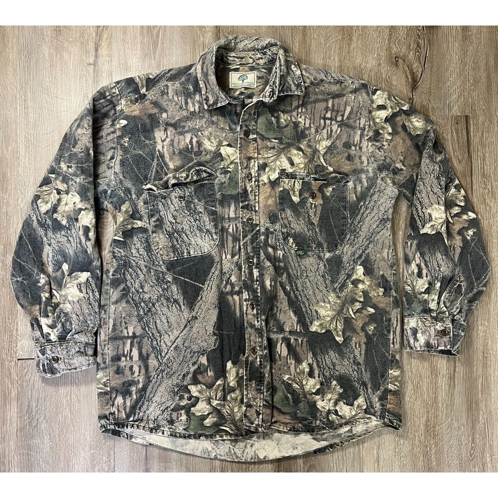 Vintage Mossy Oak Camo Shirt Button Up Hunting Made in USA Long Sleeve Large